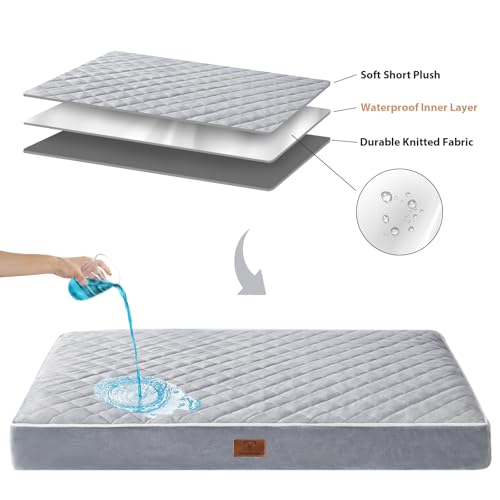 Orthopedic Giant Human Dog Beds for Adult & Dog Cozy Sleep (Light Grey / 61"L x 43"W x 4"Th)
