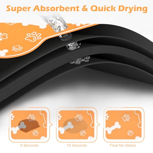 Dog Cat Mat for Food and Water (36"L x 23"W / Bone Shaped Orange)