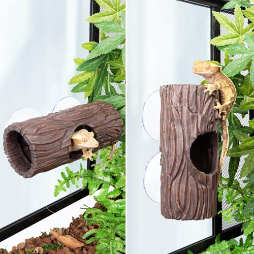 Reptile Hide Resin Hollow Log Hideout with 2pcs Powerful Suction Cup