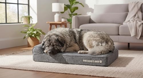 The Dog’s Bed Orthopedic Memory Foam Dog Bed with Headrest XXL (Grey Linen / XXL (54"L x 36"W x 6"Th))