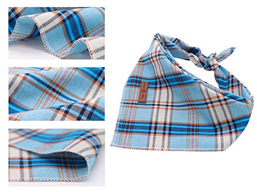 Dog Bandana for Small Medium Large Dogs (Blue Grid / Large (Pack of 1))