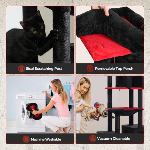 69" Gothic Cat Tower with Hammock & Scratching Posts (Black / 69 Inches)