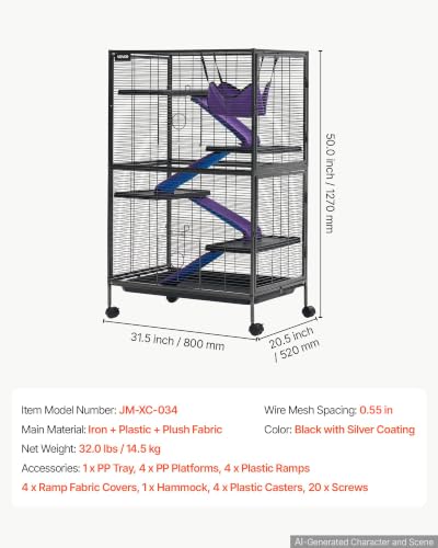 Metal Small Animal Cage 50" H 5 (31.5"L x 20.5"W x 50.0"H)