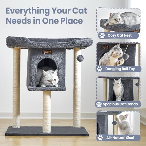 Cat Tree Tower Scratching Post for Indoor Large Adult Cats with Perch Bed (Dark Grey / 28 Inches)
