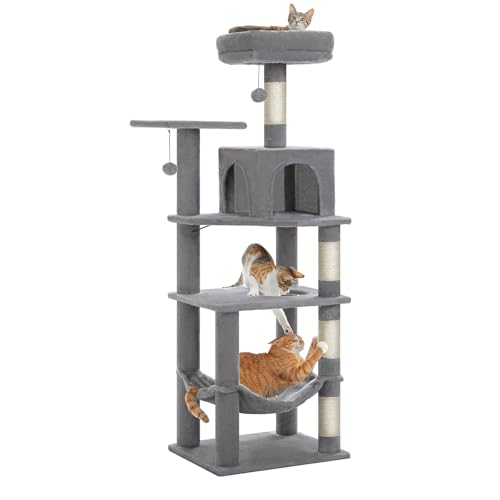 56.3in Multi Level Cat Tree for Indoor Cats (Plush Grey / Air(19.7"L x 15.8"W x 56.3"H))