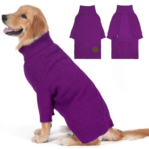 Dog Sweater Long Sleeve Knitted Turtleneck Pullover Warm Clothes (Purple / XX-Large)