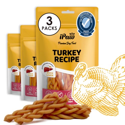 Turkey Dog Treats (3.5 Ounce (Pack of 3) / Duck Liver, Braided Stick)