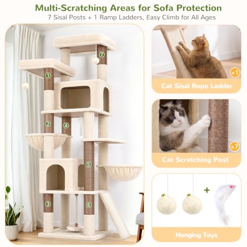75in Tall Cat Tree Tower for Indoor Cats (Beige / 75 inch)