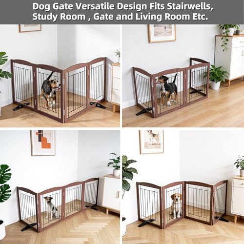 Freestanding Dog Fence Indoor (Brown / 【4 Panels】80''w x 24''h)