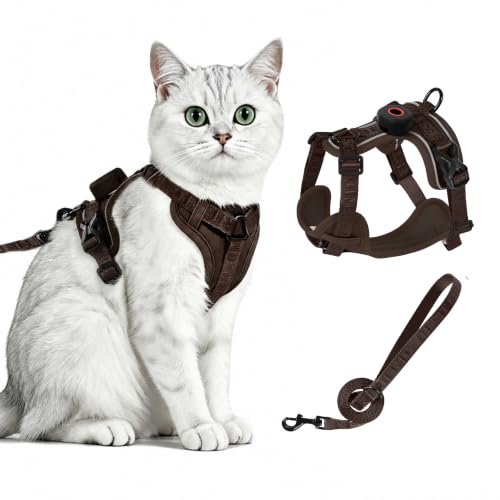 Cat Harness Leash Set with AirTag Holder (Brown for Airtag / S)