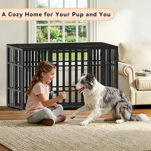 46 Inch Heavy Duty Dog Crate Furniture for Large Dogs (45.8"L x 27.5"W x 28.7"H / Black)