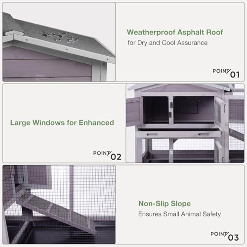 Indoor Outdoor Rabbit Hutch with Pull (Light Grey)
