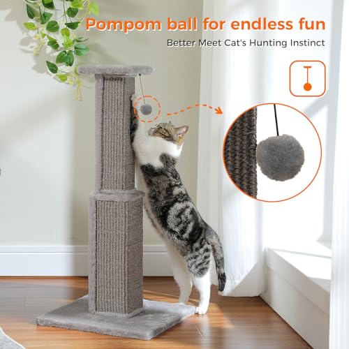 Cat Scratching Post 32” Tall Square Cat Scratcher (Grey)