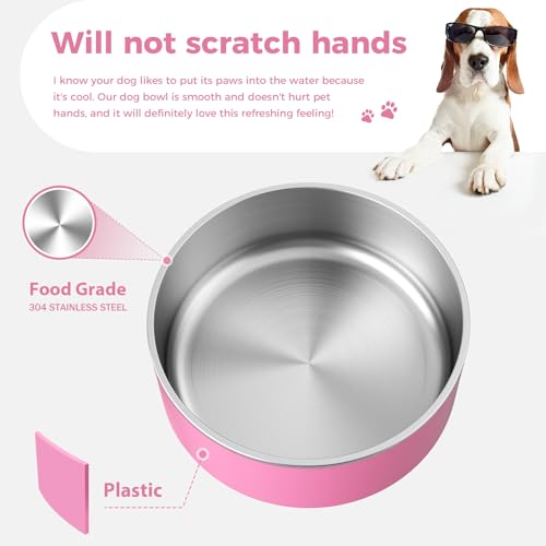 Dog Bowl Stainless Steel Food and Water Bowl (40 oz / Pink)