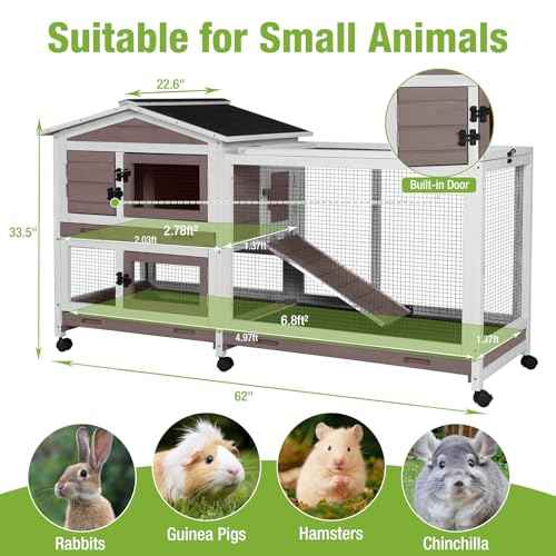 Rabbit Hutch Indoor Outdoor (Brown / 62.0"L x 22.6"W x 33.5"H)