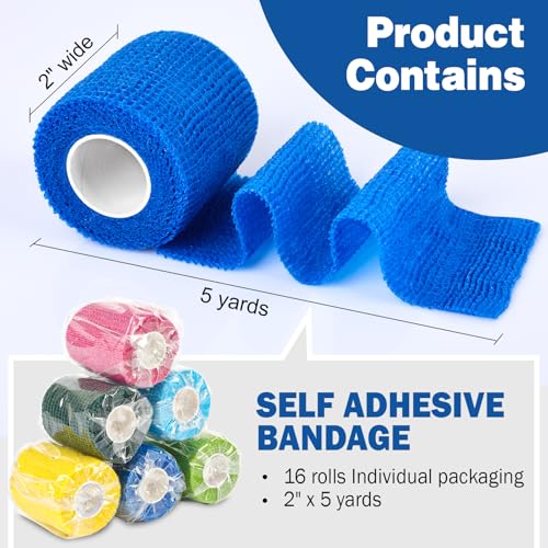 16 Pack Self Adhesive Bandage Wrap (Multi-colored / 2IN - 16Pack)