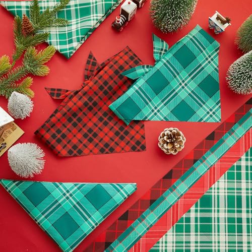 100 Pcs Christmas Plaid Dog Bandanas Bulk (Christmas Plaid / 31.5 x 21.7 x 21.7 Inch)