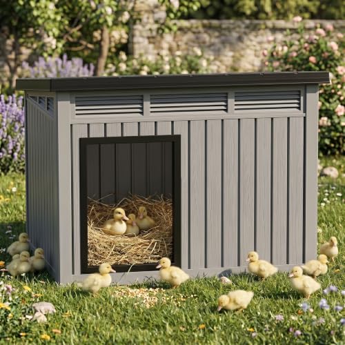 Chicken Coop with Hydraulic Air Rod (Classic Grey / 32.2"L x 25.1"W x 24.1"H)