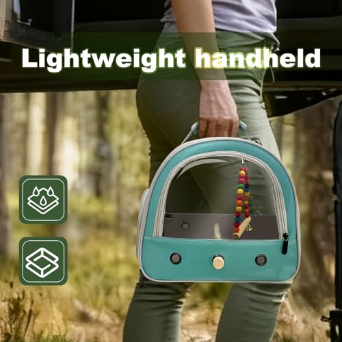 Portable Parrot Travel Cage Carrier with Small Swing Toy&Cage Colorful Toys Set Small Bird Parakeet Bag with Standing Perch Bird Carry Transport Bag (Green / 12.0"L x 7.0"W x 12.0"H)