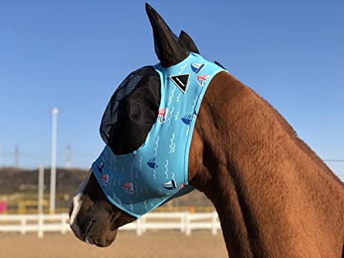 Horse Fly Mask Super Comfort Horse Fly Mask Elasticity Fly Mask with Ears We Only Make Products that Horses Like… (Sky Blue / M)