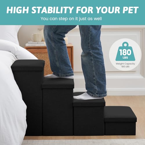 Dog Stairs with Storage (Black / 28.5"L x 17"W x 16.7"H)