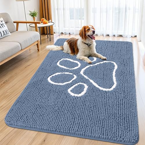 Dog Door Mat for Muddy Paws (59"X35" / Airy Blue and White)
