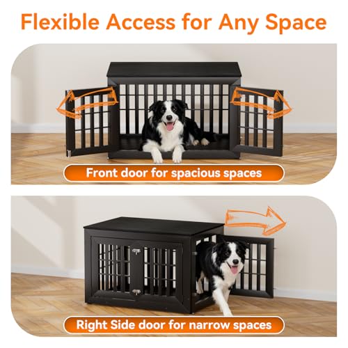 38" Heavy Duty Dog Crate Furniture for Large (37.4"L x 25.8"W x 27.4"H / Black)