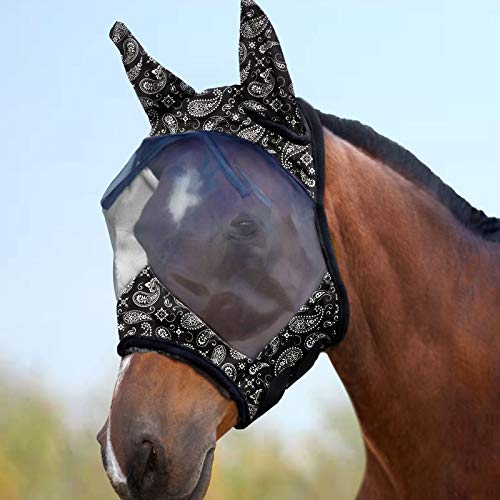 LumiVista Horse Fly Mask Standard with Ears UV Protection for Horse Paisley Wave L Full Size (Paisley Wave / Full (Large))