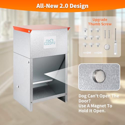 Dog Feeder Galvanized Metal Pet Food Auto Gravity Dispenser Dog 50lb (Deep Red(Feeder))