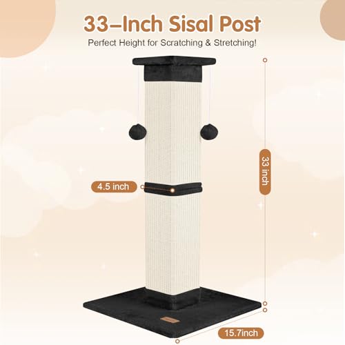 Cat Scratching Post 33 inch for Indoor Cats (Black)