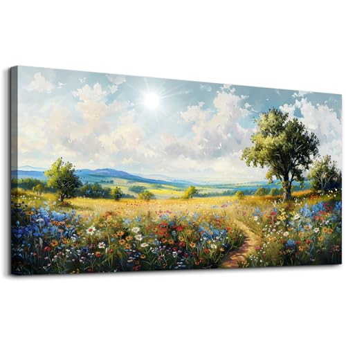 Nature Field Scenery Abstract Painting Framed Wall Art For Living Room Bedroom Wall Decor Pictures Artworks Modern Wall Decorations For Office Canvas Prints Home Art Decor Ready To Hang (40"L x 20"W / Field Scenery Wall Painting)