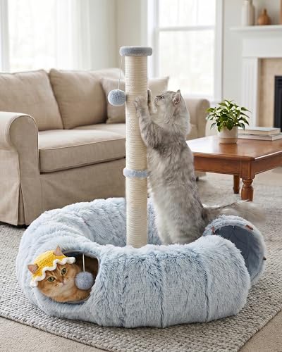 3-in-1 Cat Tunnel Bed, 34'' Cat Scratching Post for Indoor Cats