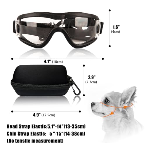 Dog Goggles Small Breed Dog Sunglasses Doggy UV Protection Glasses (Black Frame Transparent Lens)