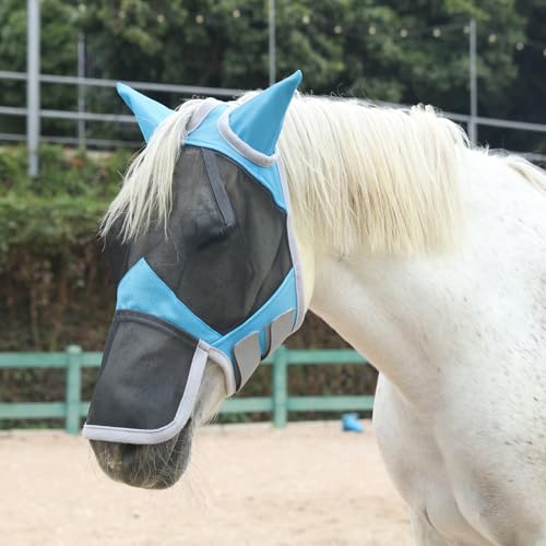 Horse Fly Mask with Ears & Long Nose (Pale Blue / Full)