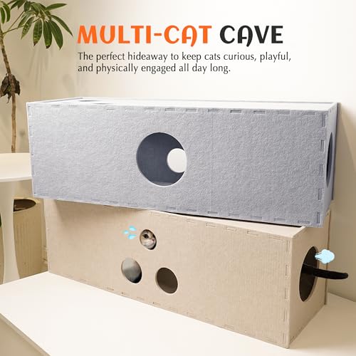 Cat Tunnel Original Cat Hideaway Cave for Indoor Cats (Straight Tunnel / Beige)