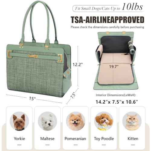 2-in-1 Stylish Dog Purse Carrier Soft-Sided Carriers Travel Tote Bag for Small Dogs Cats, Fashion Foldable Pet Bag for Puppies Small Animals with Pockets (Green, 15" L x 7.5" W x 12.2" H) (Green / 15" L x 7.5" W x 12.2" H)
