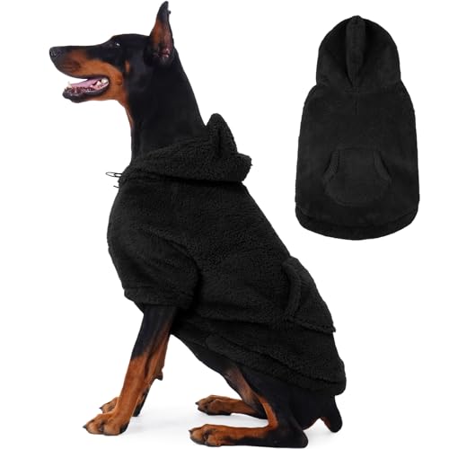 Fuzzy Dog Sweater with Adjustable Hood & Harness Hole (XX-Large / Black)
