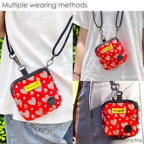 Dog Treat Pouch for Pet Walking and Training with Clicker Poop Bags Small Fanny Zipper Pack Holder for Puppy Snack Dispenser Kit for Leash and Outdoor Use (One Bag / b5.Valentine1)