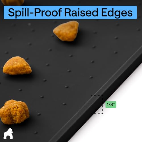 Dog Food Mat 100% Waterproof Silicone (Black / 23"l X 15"w)