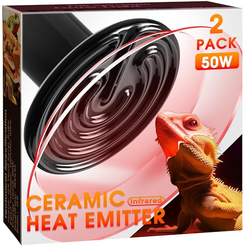 Ceramic Heat Emitter for Reptiles 50W Heat Lamp Bulbs 2 Pack