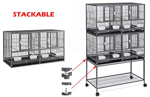 42" Sturdy Wrought Iron Single Stackable Center Divided Side Nesting Box Doors Breeder Breeding Bird Flight Double Rolling Cage for Aviaries Canaries Cockatiels Lovebirds Finches Budgies Small Parrots (Black Vein)