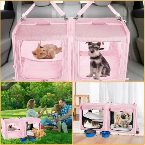 Extra Large Cat Carrier for 2 Cats with Travel Litter Box (Pink)