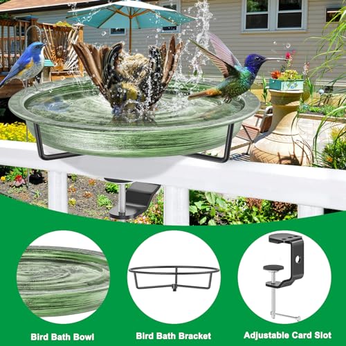 Deck Mounted Bird Bath for Outside (Retro Green)