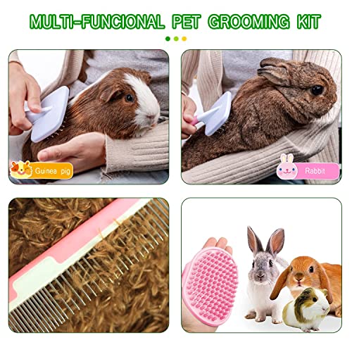 Small Animal Pet Grooming Kit with Pet Shedding Slicker Brush (Pink)