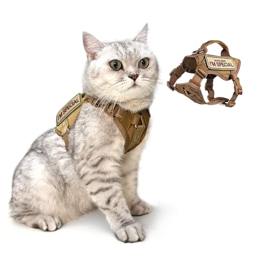 Tactical Cat Harness Khaki for Walking Esacpe Proof (Khaki / XL)