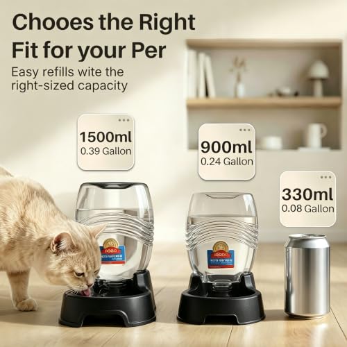 Gravity Pet Water Dispenser for Cats & Small Dogs (Black / 0.9 L)
