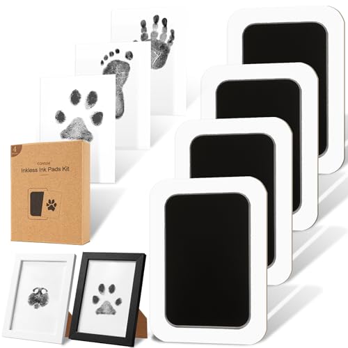 Inkless Paw Print Kit for Dogs (Black Pad,Black/White Wood Frame / 4-Pack,Large)