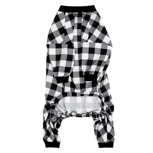 Dog Pajamas One Piece Light Comfy Pjs Pet Costume M (Large / Black & White Buffalo Plaid)