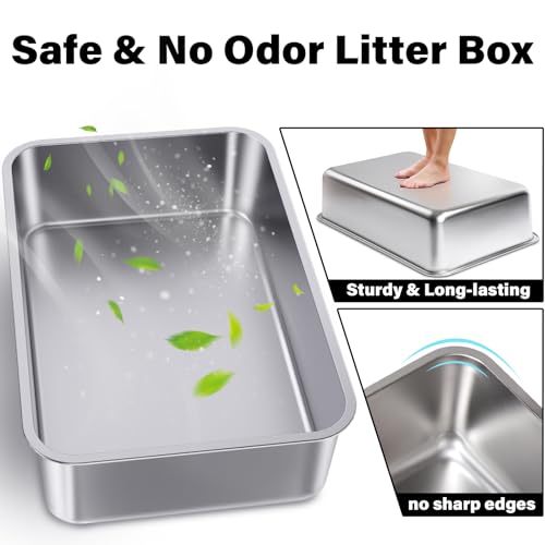 Stainless Steel Litter Box for Kitten (2packs-M-4" H)