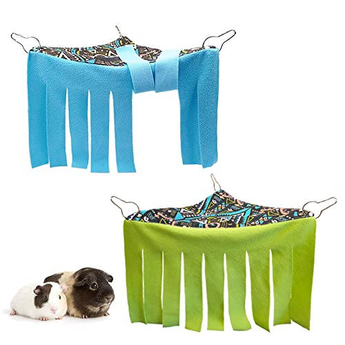 Guinea Pig Hideout Hideaway Corner Fleece Toys Cage Accessories (Green+Blue)